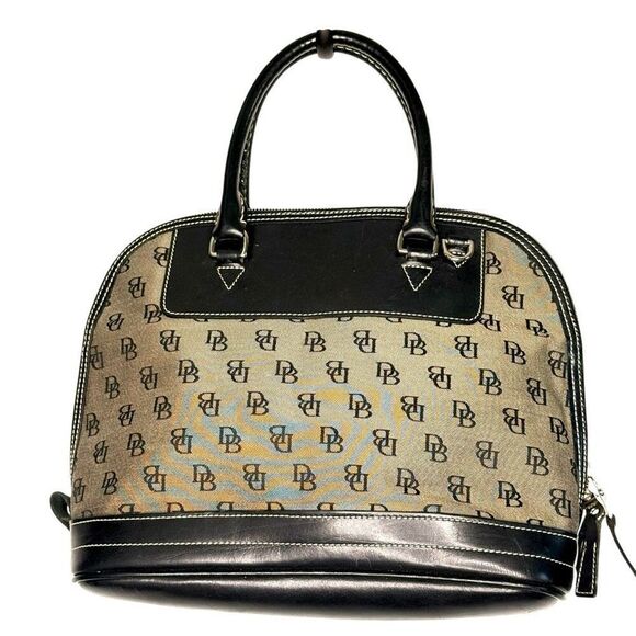 Vintage Dooney & Bourke Monogram Satchel Handbag Black Leather Trim USA Made - Picture 2 of 11